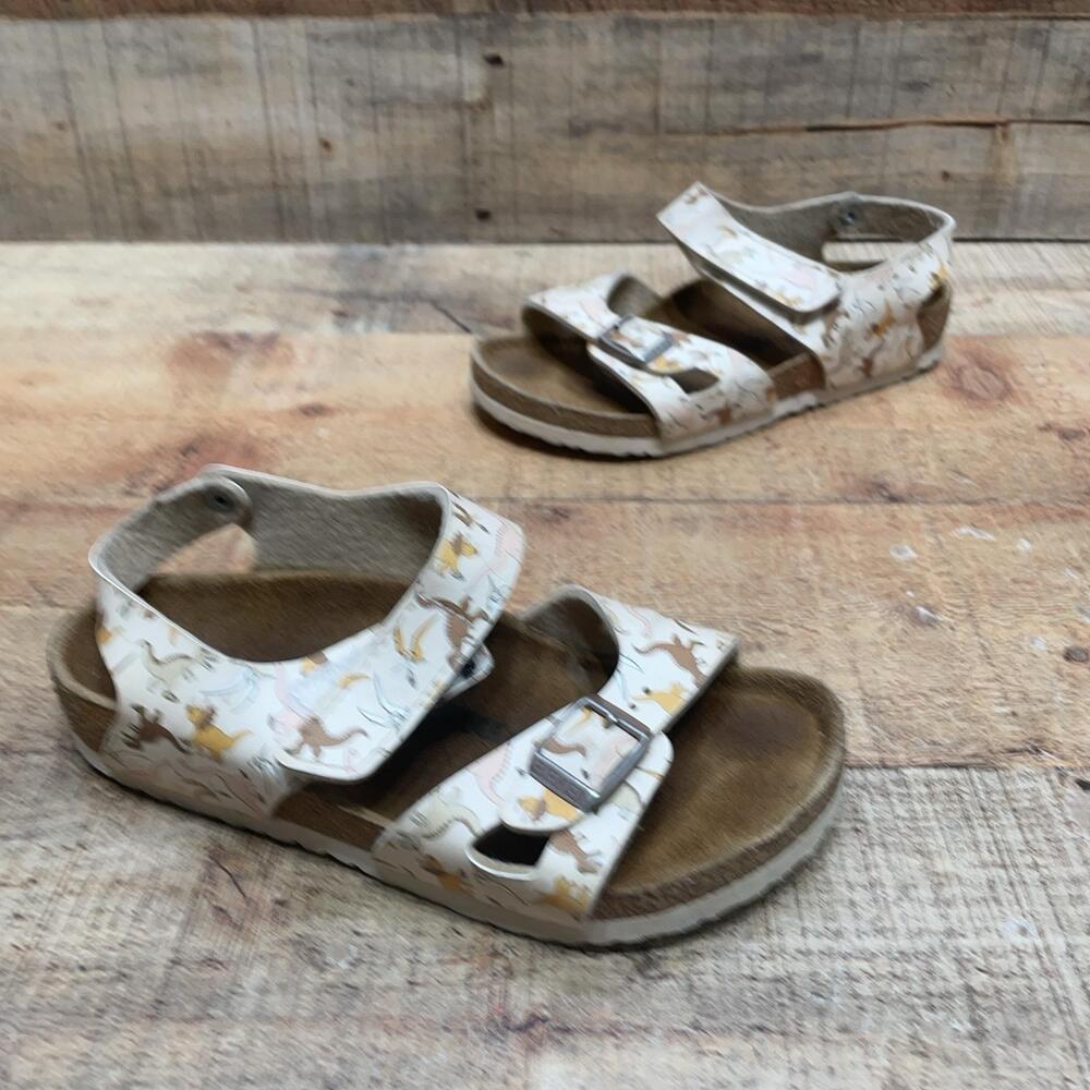Birkenstock Sandals Kids Size 9 White Dinosaur Print Strappy Buckle Shoes